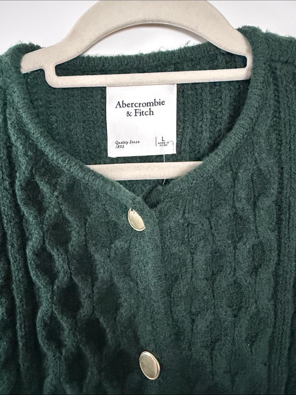 Abercrombie & Fitch Forest Green Cable Knit Cardigan with Pockets - Picture 2 of 3